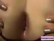 Busty trans beauty tasting hot jizz