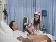 Busty trans nurse riding bareback cock during check up