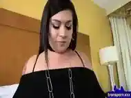 Chubby tgirl spreads her ass during her solo