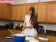 Ginger trans bride jerks on wedding cake during solo session