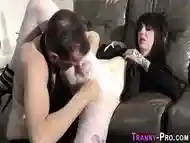 Goth tgirl gets facial after blowjob