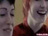 Inked transgirl straponfucked by redhead babe