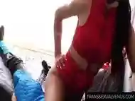 Ninja ladyboy punctures costumed gay ass with pulsating dick