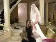 Pretty tgirl bride gets facialized