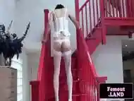 Solo ladyboy Naomi in white lingerie Jerking