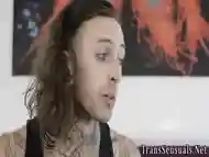 Tattooed tgirl gets cum facial