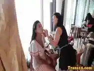 Tranny beauty sucking cock in costume