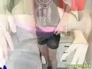 Young spex tranny toys ass while jerking off